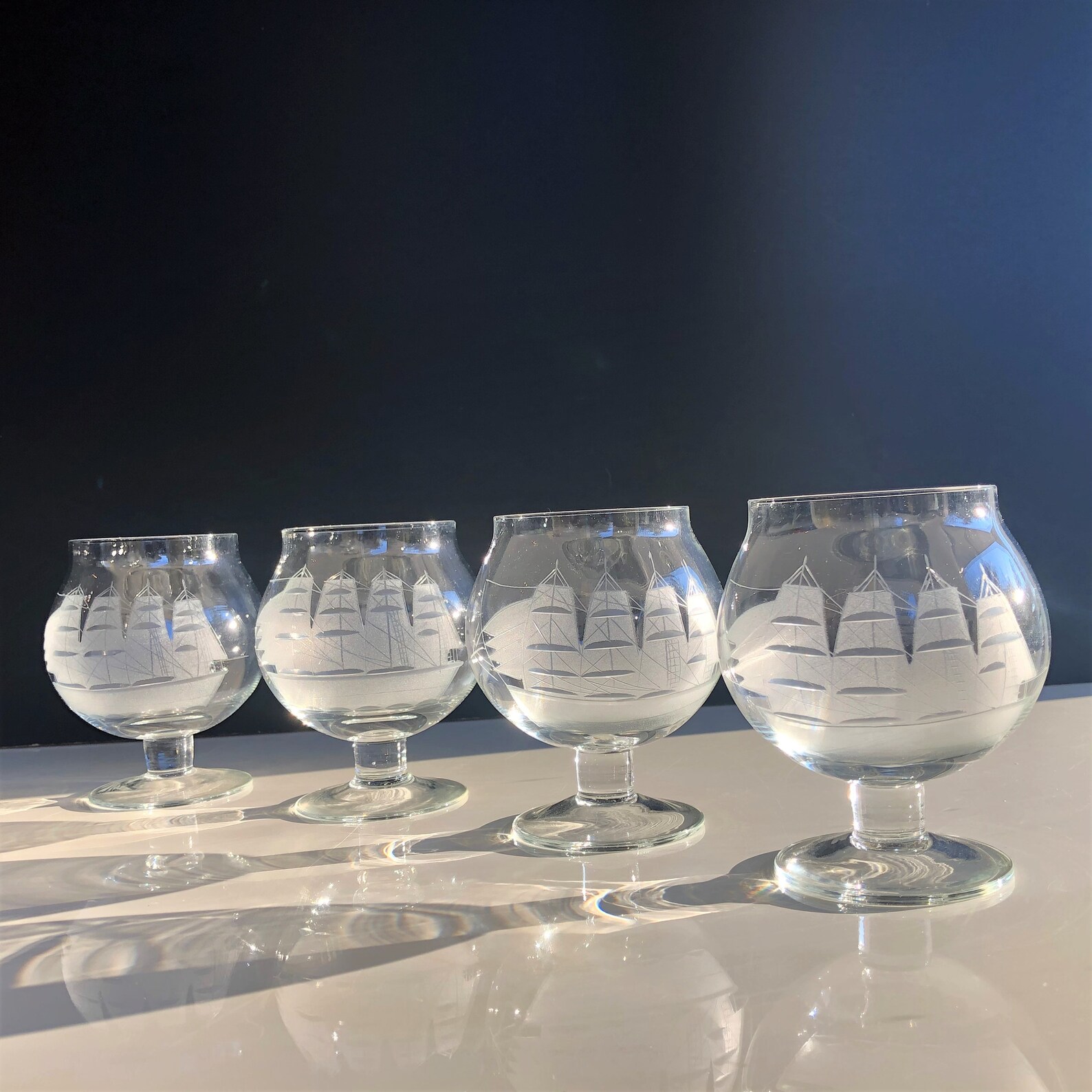 Toscany Etched Crystal Snifters Set of 4 Vintage Clipper Etsy