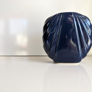 Art Deco Ceramic Draped Vase - Glossy Navy