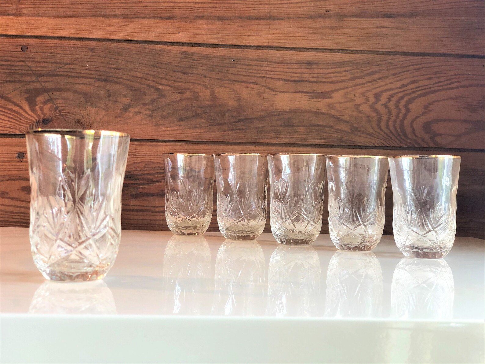 Vintage Crystal Flat Tumblers Set of 6 Cut Glass with Gold Etsy