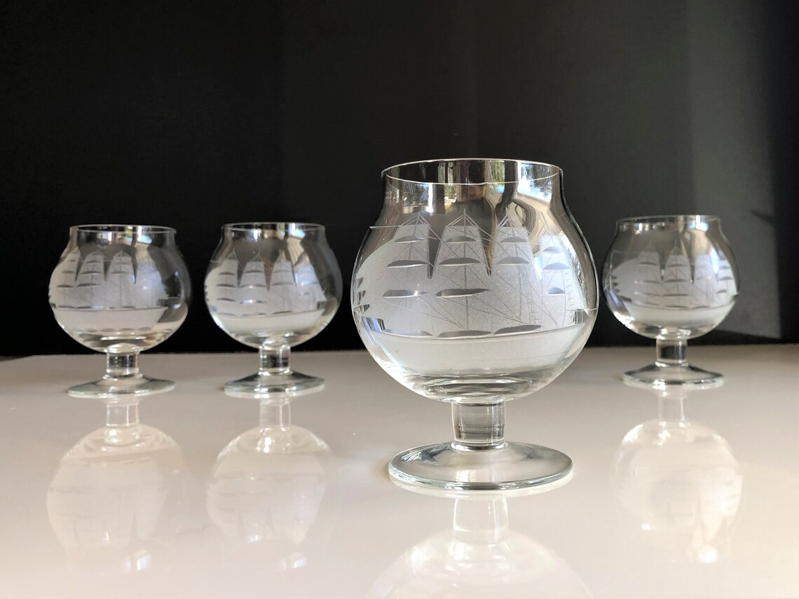 Toscany Etched Crystal Snifters Set of 4 Vintage Clipper Etsy