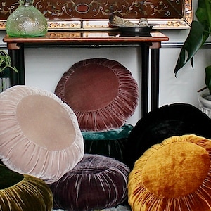 SALE! Sun Cushions – Eclectic Round Velvet Pillow, Luxury Handmade Silk Accent Cushion with Down Alternative, Multiple Colors
