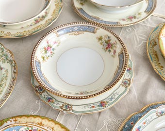 Vintage Noritake Dessert Bowls | Blue Floral Creamy Porcelain China