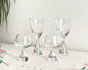 Vintage Holmegaard Princess Glasses | Set of 4 Danish Controlled Bubble Stem Crystal Hourglass Wine Barware