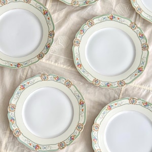 Set of 5 Imperfect Paul Muller Bavaria Vintage Dinner Plates, Sage Green Floral Shabby Cottage Dishes