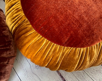 Sun Cushion | Handmade Silk Velvet Accent Pillow - Golden Amber & Ruby Red