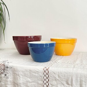 Vintage Crate & Barrel Addison Bowls | 3-Piece Colorful Mixing Bowls Set Burgundy, Blue, Yellow