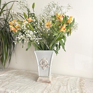 Duck Egg Blue Pedestal Planter | French Country Style Ceramic Jardiniere Cachepot, Shabby Cottage Vase