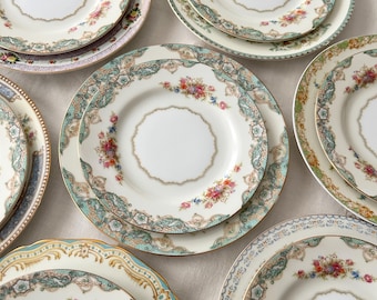 Mikasa Windsor Castle Salad Plates | Vintage Aqua Floral Shabby Cottage China, Gold Trim