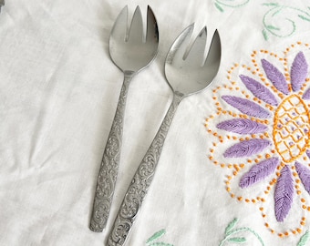 Vintage International Silver Serving Forks | Americana Golden Heritage Stainless Floral Flatware Set