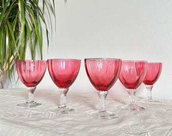 Vintage George Borgfeldt Lisa Wine Glasses | Set of 4, 8, or 12 Cranberry Stemware
