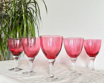 Vintage George Borgfeldt Lisa Goblets | Set of 4, 8, or 12 Cranberry Optic Water Glasses