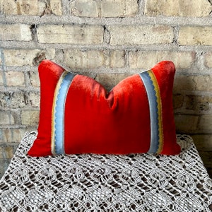 Luxe Embellished Decorative Pillow, Antique French Trim, Art Deco, Unique Decor, Silk Velvet Lumbar Pillow, Decorative Pillow for Couch, Bed image 1