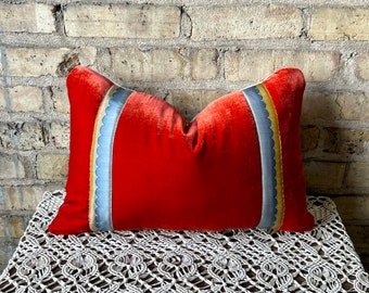 Luxe Embellished Decorative Pillow, Antique French Trim, Art Deco, Unique Decor, Silk Velvet Lumbar Pillow, Decorative Pillow for Couch, Bed