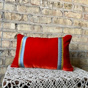 Luxe Embellished Decorative Pillow, Antique French Trim, Art Deco, Unique Decor, Silk Velvet Lumbar Pillow, Decorative Pillow for Couch, Bed image 3