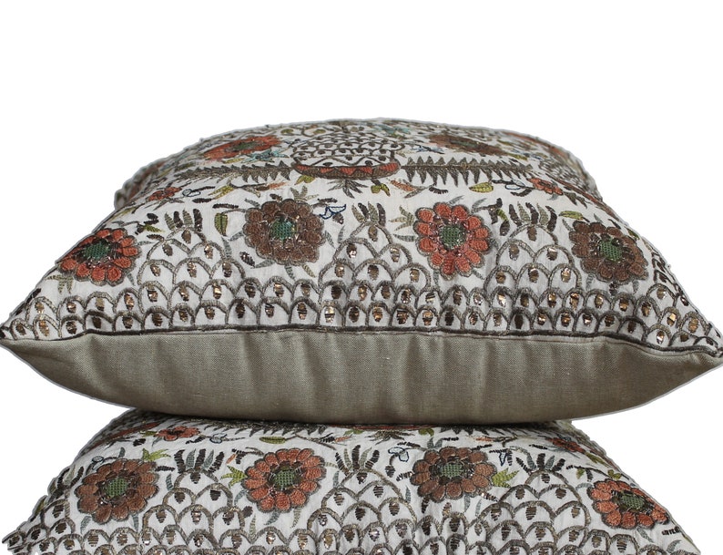 Ottoman Embroidered Pillow Set, Linen Pillows, Metallic Embroidery, Antique Home Decor image 3