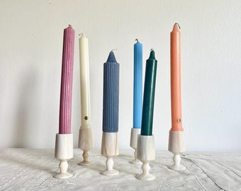 Vintage White Onyx Candle Holders | Set of 6 Mini Stone Taper Holders