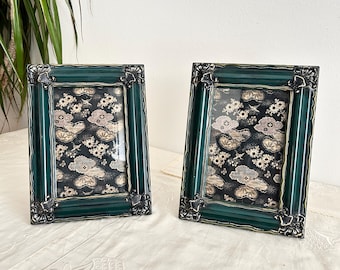 Ornate Green Vintage Frames with Antique Japanese Obi Textile Inserts