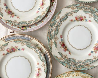 Mikasa Windsor Castle Bread & Butter Plates | Vintage Aqua Floral Shabby Cottage China, Gold Trim