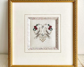 Framed Beaded Doves Textile | Handmade Romantic Needlework Wall Art, Wedding or Anniversary Gift