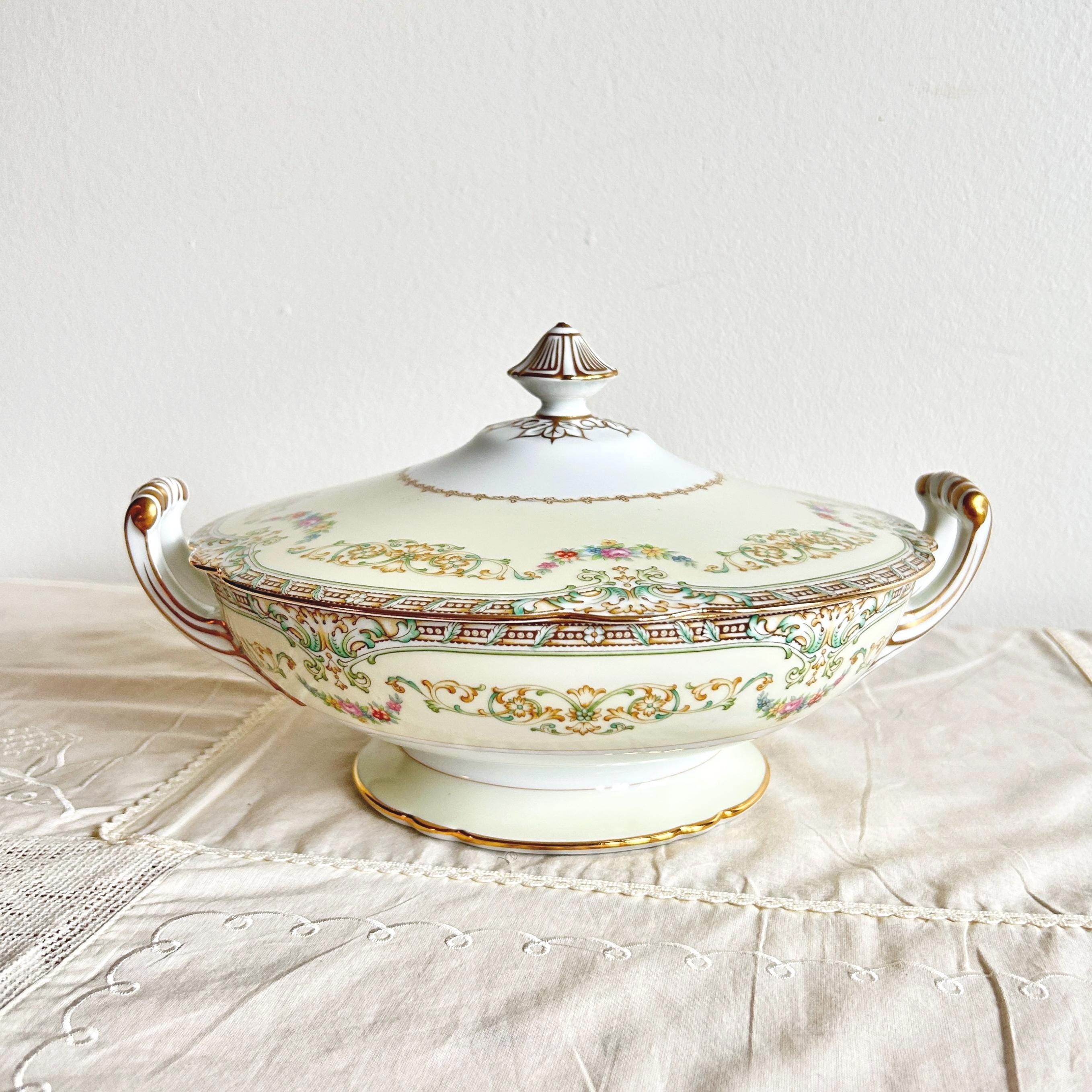 Vintage Covered Vegetable Bowl | Noritake Sierra Floral Aqua China Serving Piece