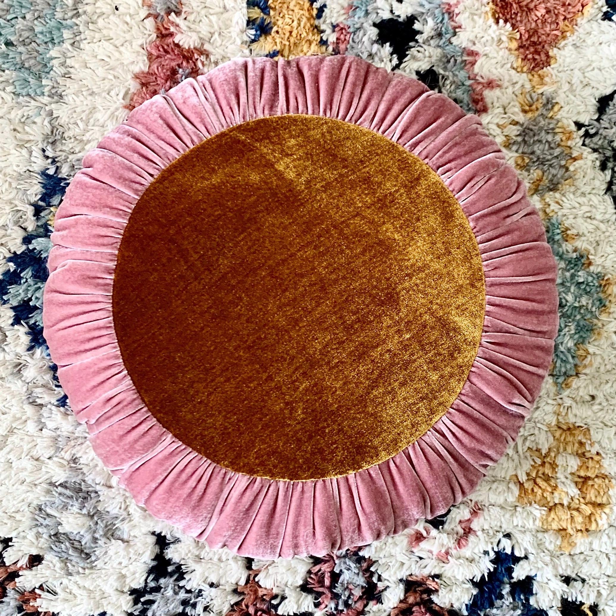 Sun Cushion | Handmade Silk Velvet Pillow - Dusty Rose & Golden Amber