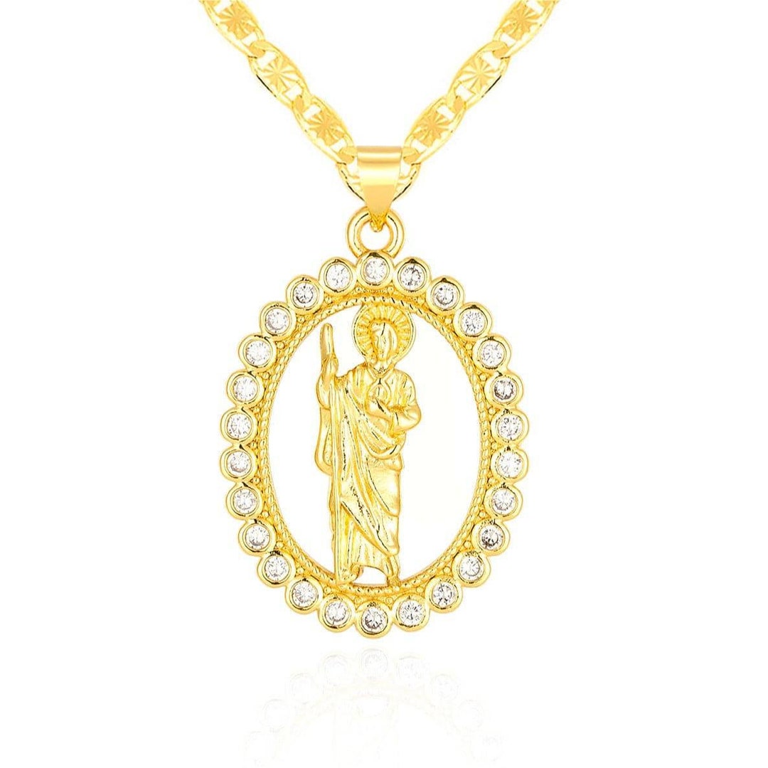 Saint Jude Oval CZ 14K Gold Plated Necklace - Etsy