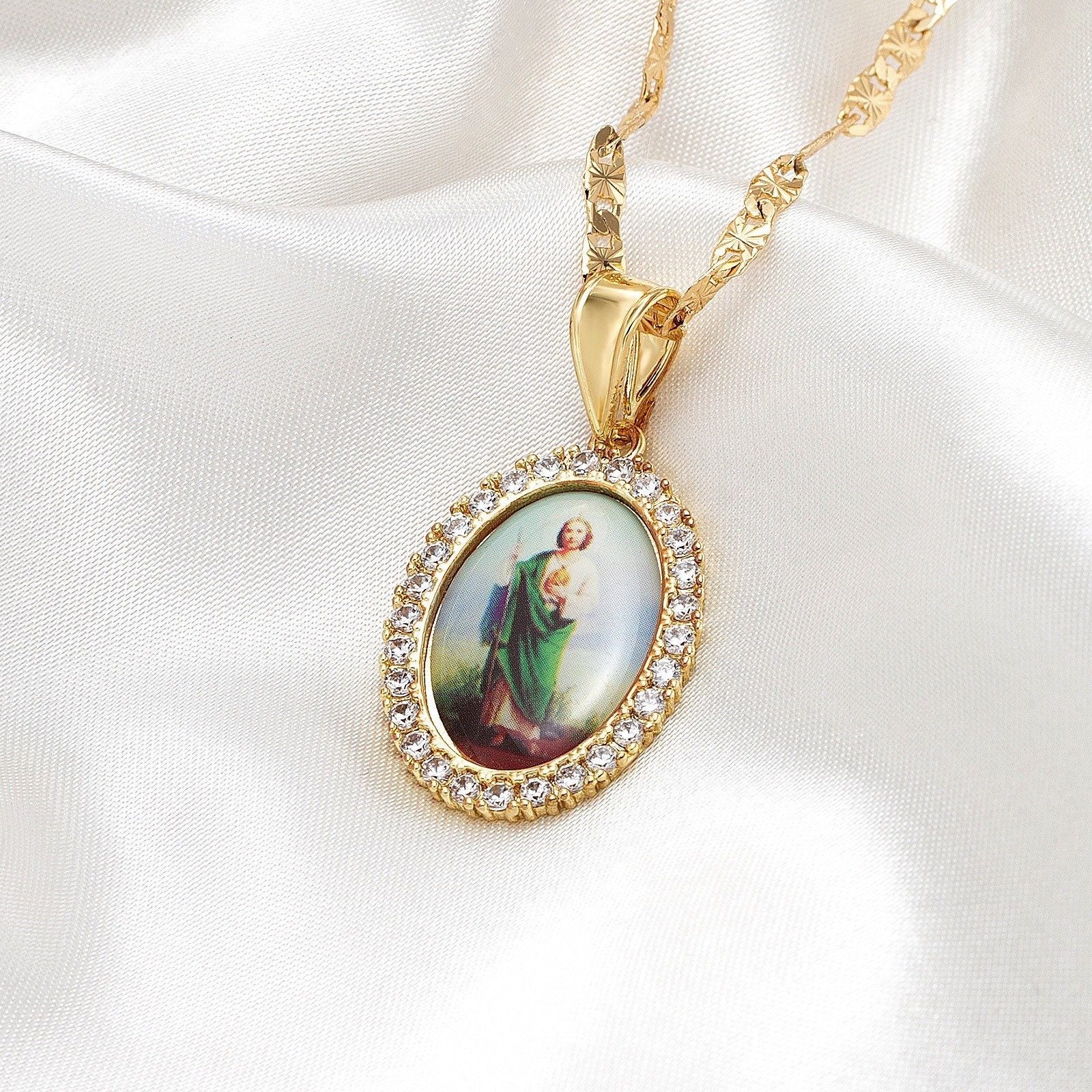 San Judas Tadeo Medalla Gold Plated Saint Jude Pendant Necklace Cadena ...