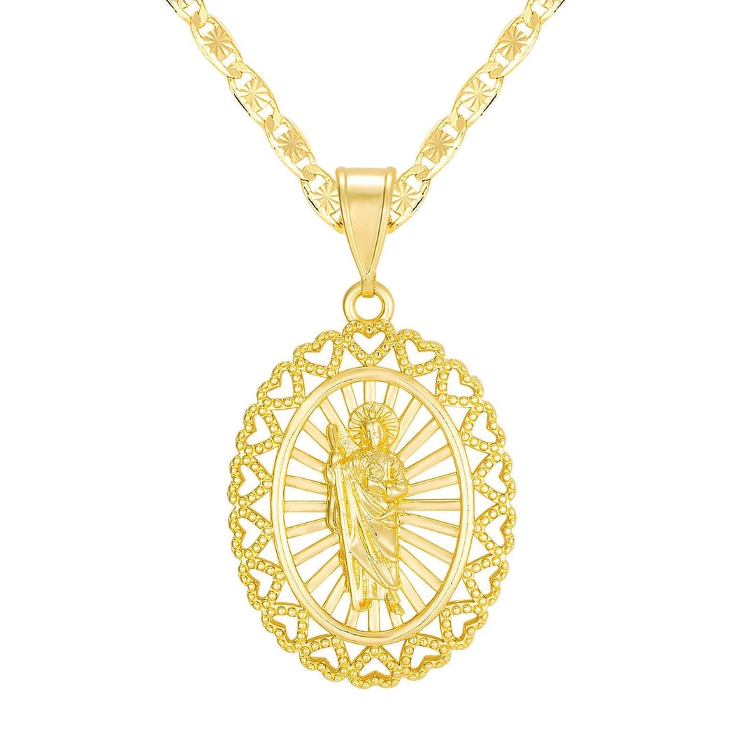 Saint Jude Hearts Oval 14K Gold Plated Necklace - Etsy