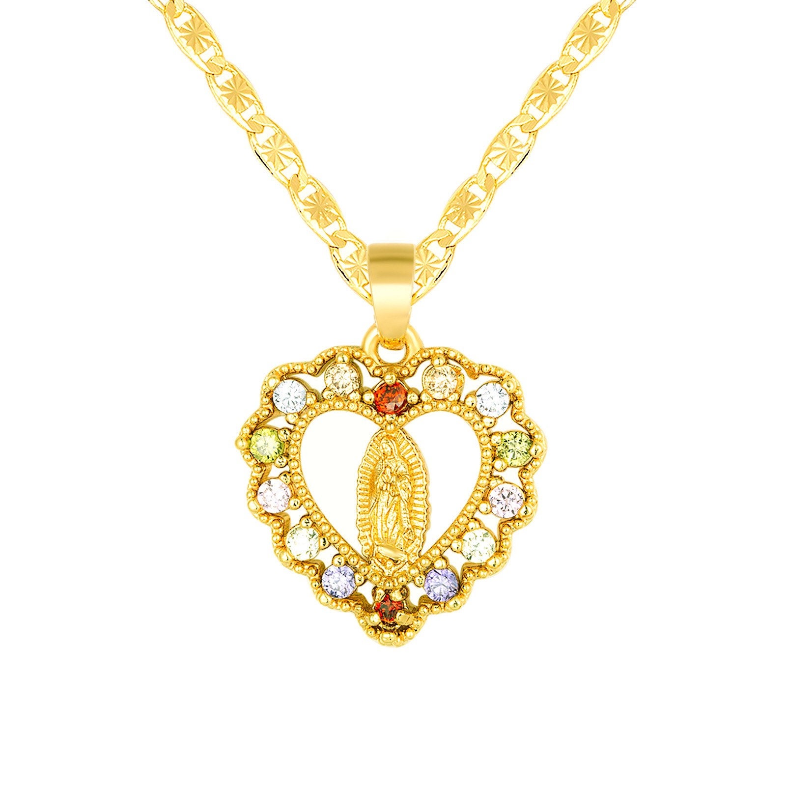 Virgen Mary Heart Necklace 14K Gold Filled ~ Guadalupe Necklace ...