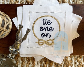 Embroidered "Tie One On" Cocktail Napkins