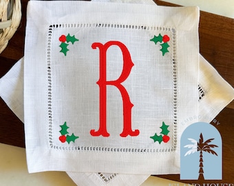 Holly Frame Monogram Embroidered Cocktail Napkins