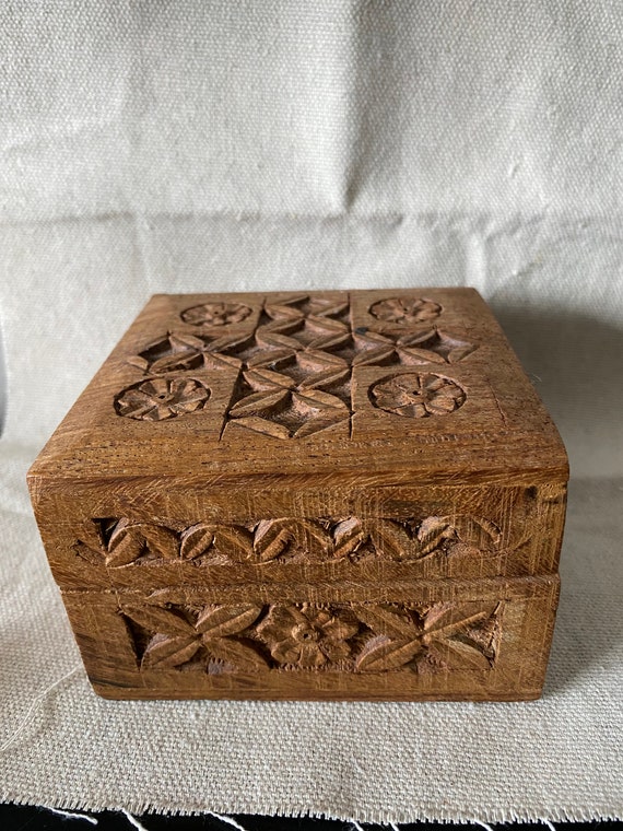 Carved handmade wooden box