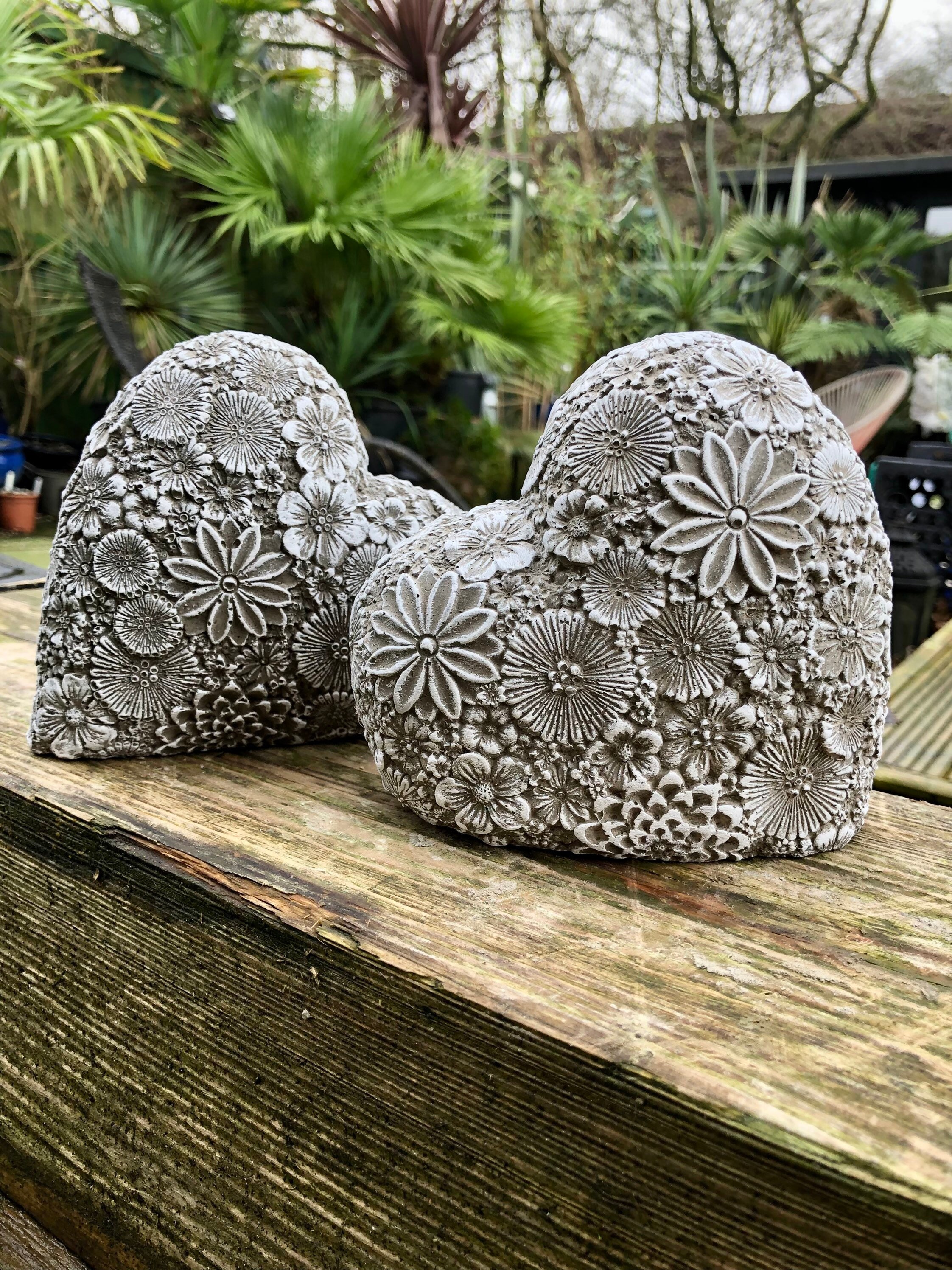 Stone/cre 3D Floral Heart Garden Statue or Home Decor Etsy UK