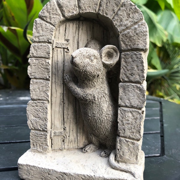Stone/cre doorMouse Door Statue | Indoor Garden Outdoor Home Tree Animal Decoration Ornament-wildlife plaque -handcrafted