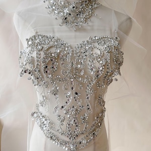Off-Shoulder Bodice Motif  Bling Beaded Applique with Neckline Set for Party Costumes