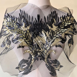 Mirror Pair Wings Applique  Sparkling Sequined Wings Patch for Gala Costumes