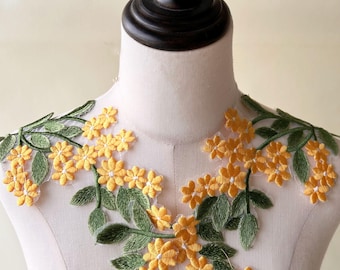 Green Leaves Applique Mirror Pair Embroidery Colored Flower Leaf Patch Sewing  for Dress,Garment