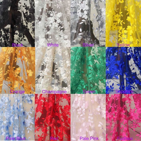 Embroidery Flower Lace Fabric By the yard Colorful Floral  Lace Tulle Girl Dress Costumes  49 inches Width