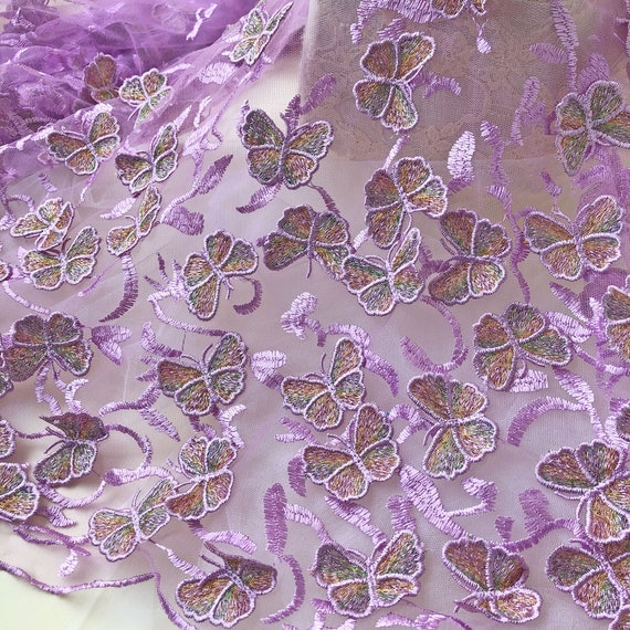 Butterfly Lace Fabric by the Yard Colorful Embroidery - Etsy