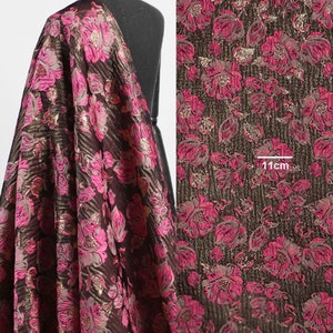 Fuchsia Flower Jacquard Fabric Garden Foliage Petals Fabric Shimmery Drapery for Dress,Party Suit 57 inches Width