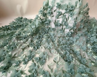 Green Leaf Lace Fabric  3D Floral Green Embroidery Lace Tulle for Prom Dress Costumes 51 inches Width