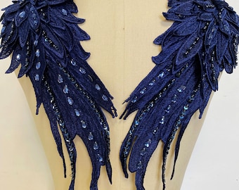 Mirror Pair  Wings  Shoulder  Embellished Applique Colorful Beaded Patch for Party Costume Outfit