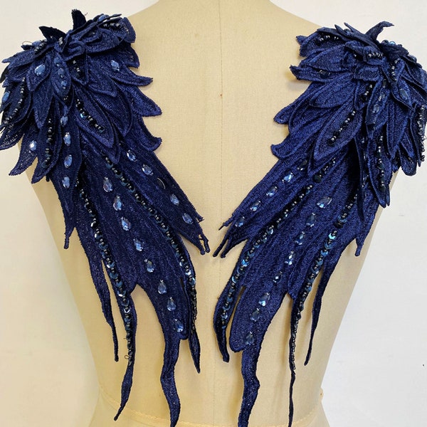 Mirror Pair  Wings  Shoulder  Embellished Applique Colorful Beaded Patch for Party Costume Outfit