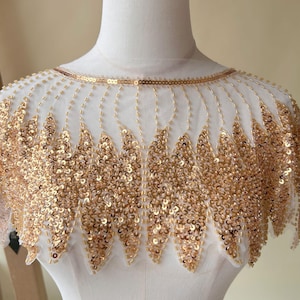 Bling Beaded Neckline Patch Round Neck Gold Sequins Collar Applique  for  Shrits,Dress,Costumes