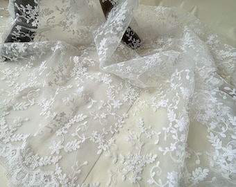 Flower Organza Fabric By the yard Off-White Corded Embroidery  Lace Fabric for Party Dress,Costumes