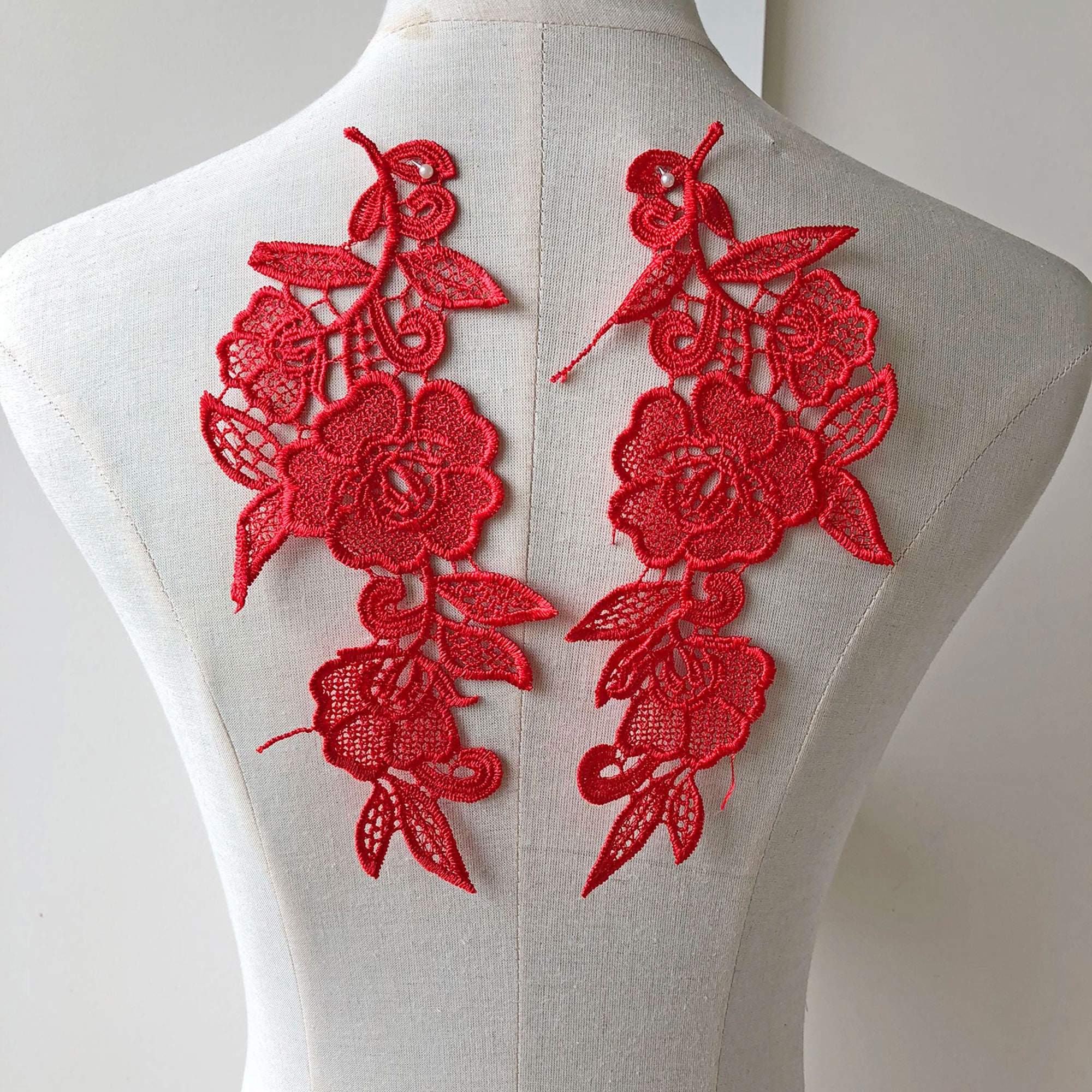 Neckline Crafts Lace Motif Embroidery Costume Applique Floral Evening Dress Trim 