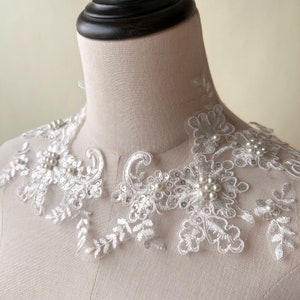 Beaded Flower Applique Off-White Motif Corded Embroidery Patch for Wedding Gown,Dance Costumes