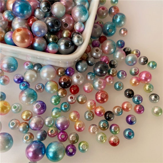 Rainbow Pearl Beads Rainbow Pearl Craft Beads Through Hole Loose Pearls for  Jewelry Making, Crafts, Decoration and Vase Filler 100pcs 