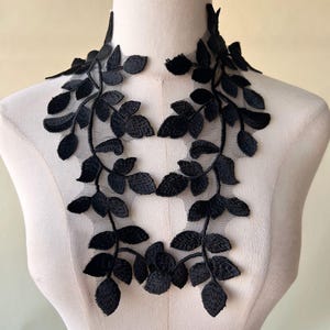 Black Leaves 3 Pairs Embroidery Leaves Lace Applique Patch for Costumes Dress Jacket