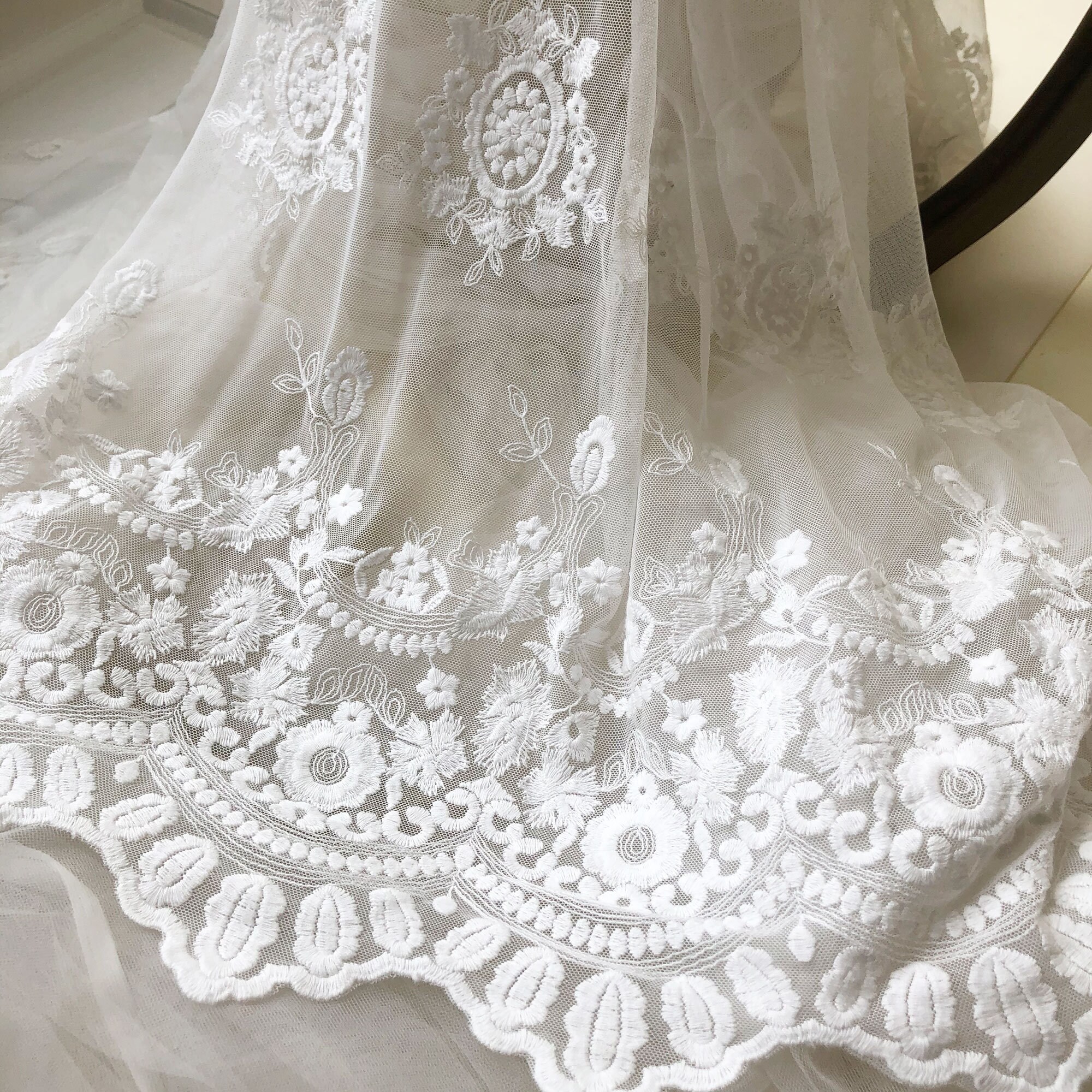 Vintage Cotton Flower Lace Fabric Offwhite Flower Fabric Etsy